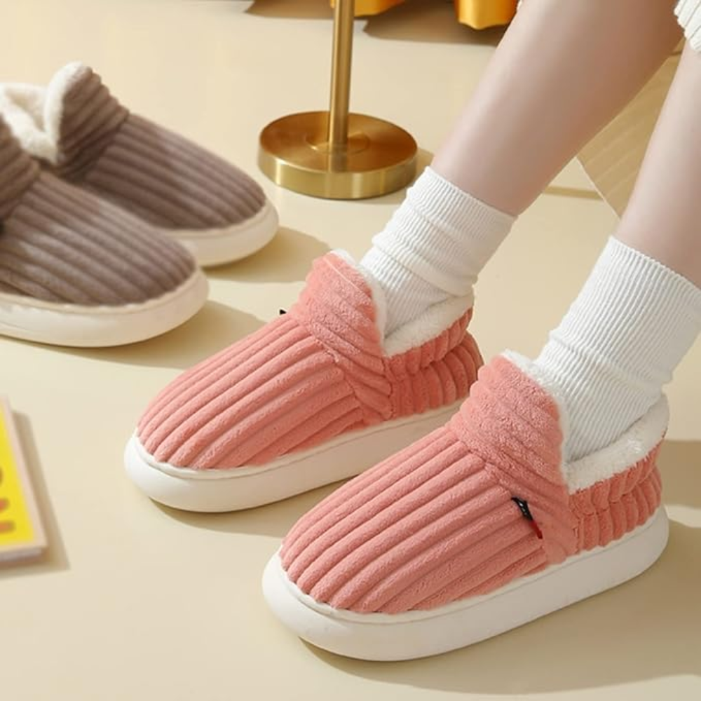Warm Corduroy Slippers – Soft Plush Lined Indoor Shoes with Anti-Slip Soles
