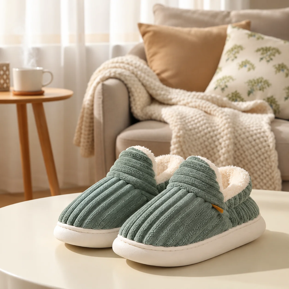 Warm Corduroy Slippers – Soft Plush Lined Indoor Shoes with Anti-Slip Soles