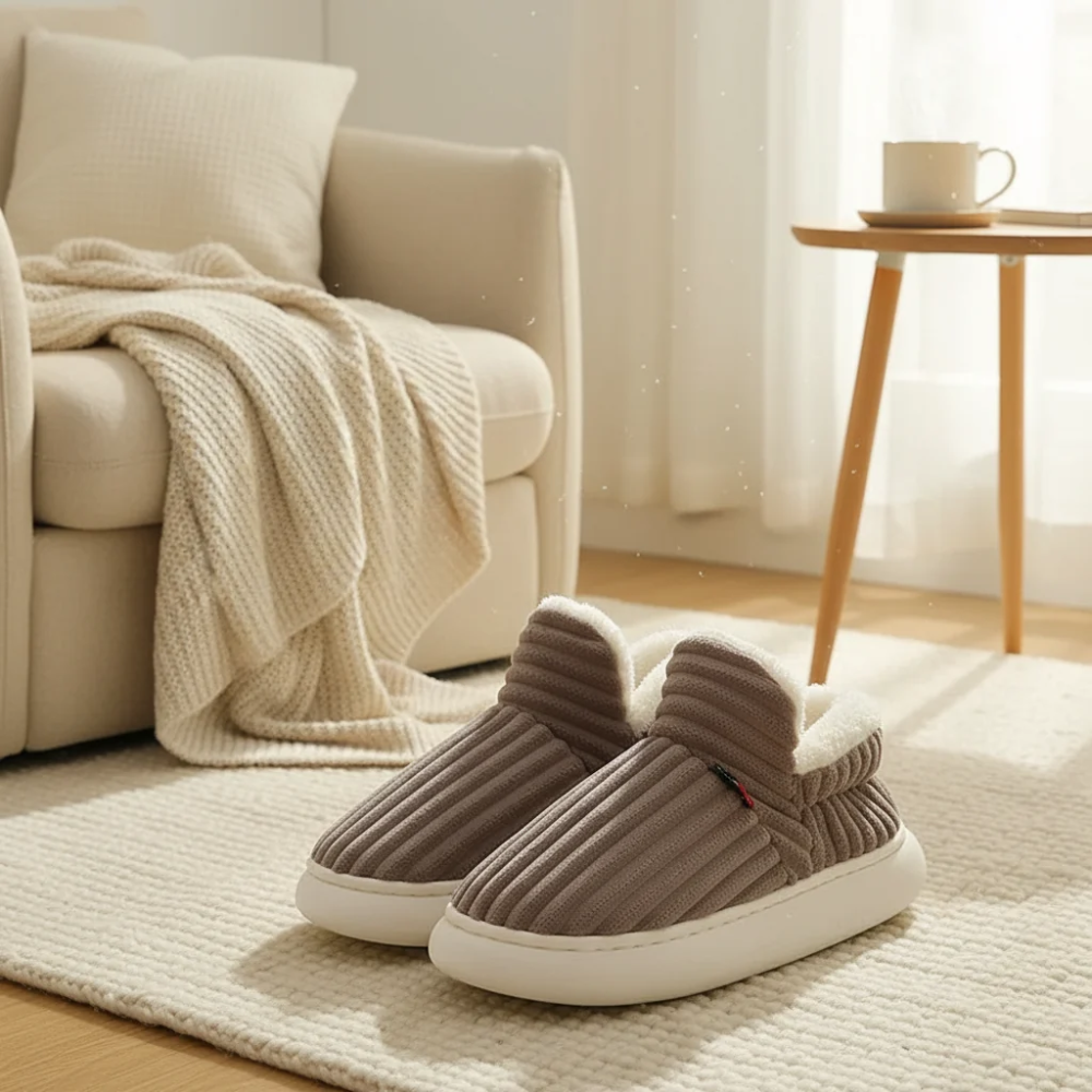 Warm Corduroy Slippers – Soft Plush Lined Indoor Shoes with Anti-Slip Soles