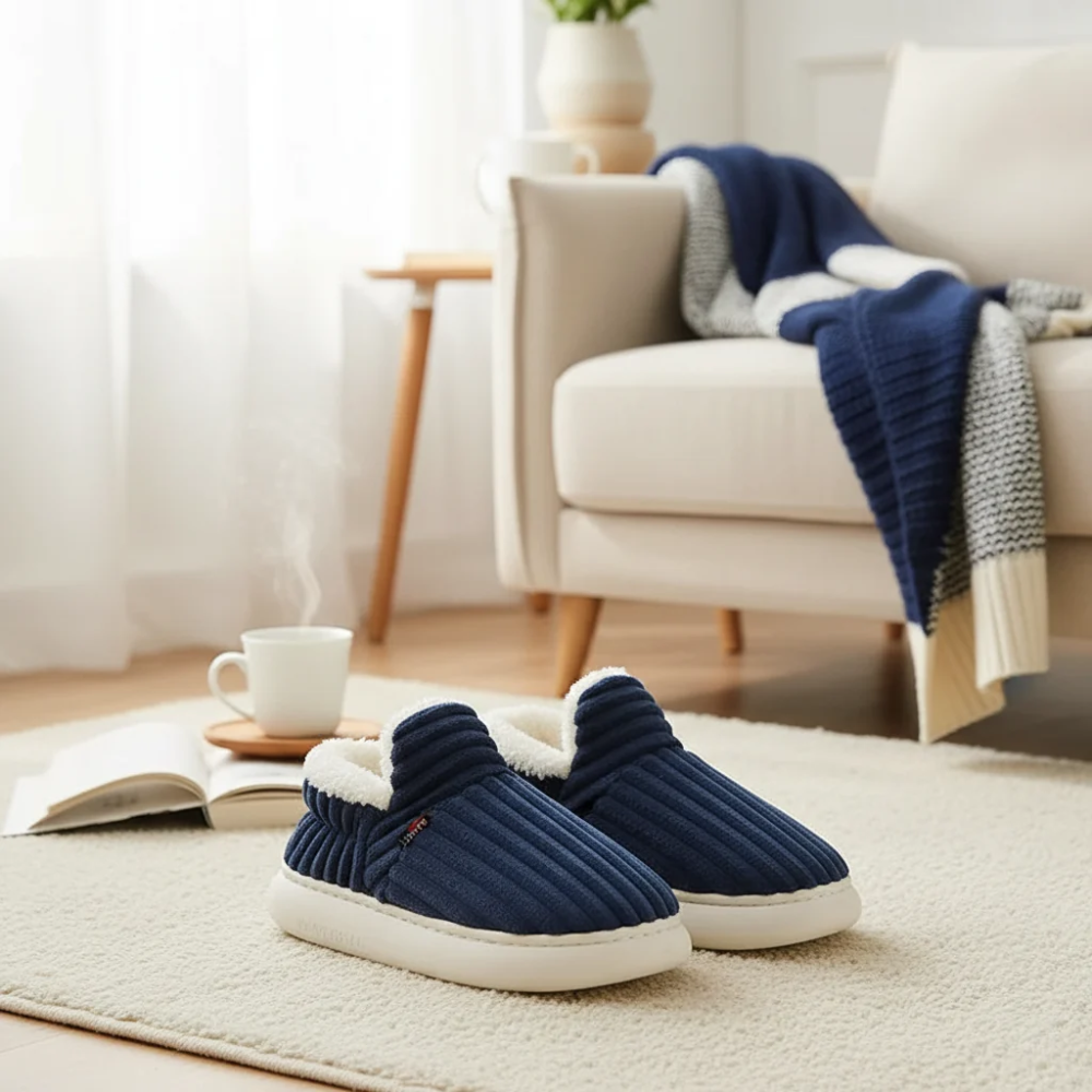 Warm Corduroy Slippers – Soft Plush Lined Indoor Shoes with Anti-Slip Soles