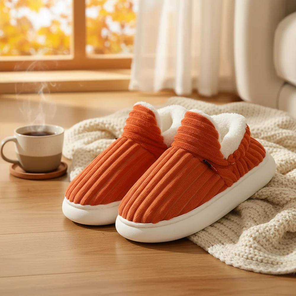 Warm Corduroy Slippers – Soft Plush Lined Indoor Shoes with Anti-Slip Soles