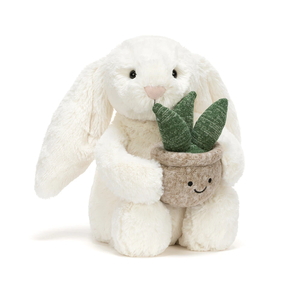 White Bunny with Plant Plush Toy