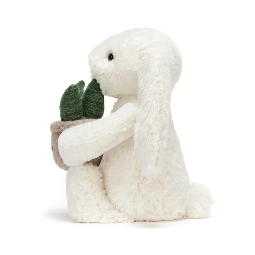 White Bunny with Plant Plush Toy