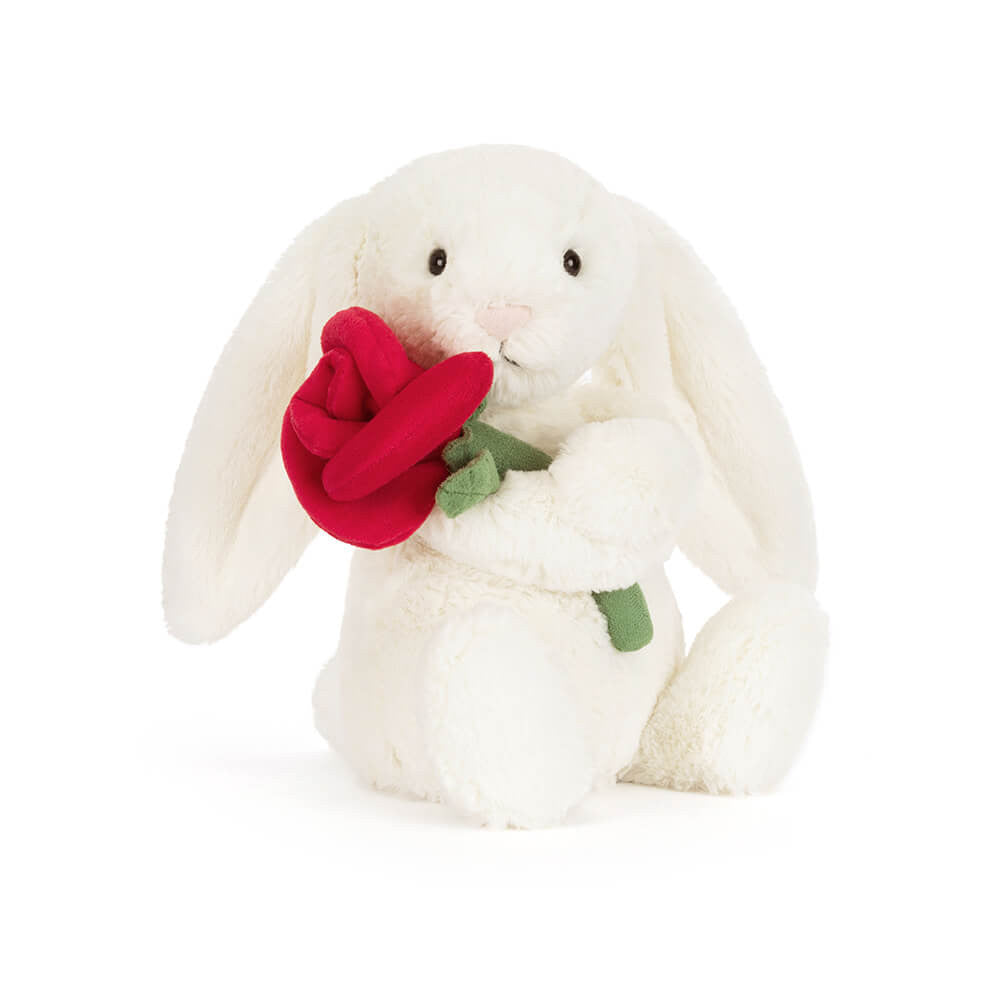 White Bunny with Rose Plush Toy