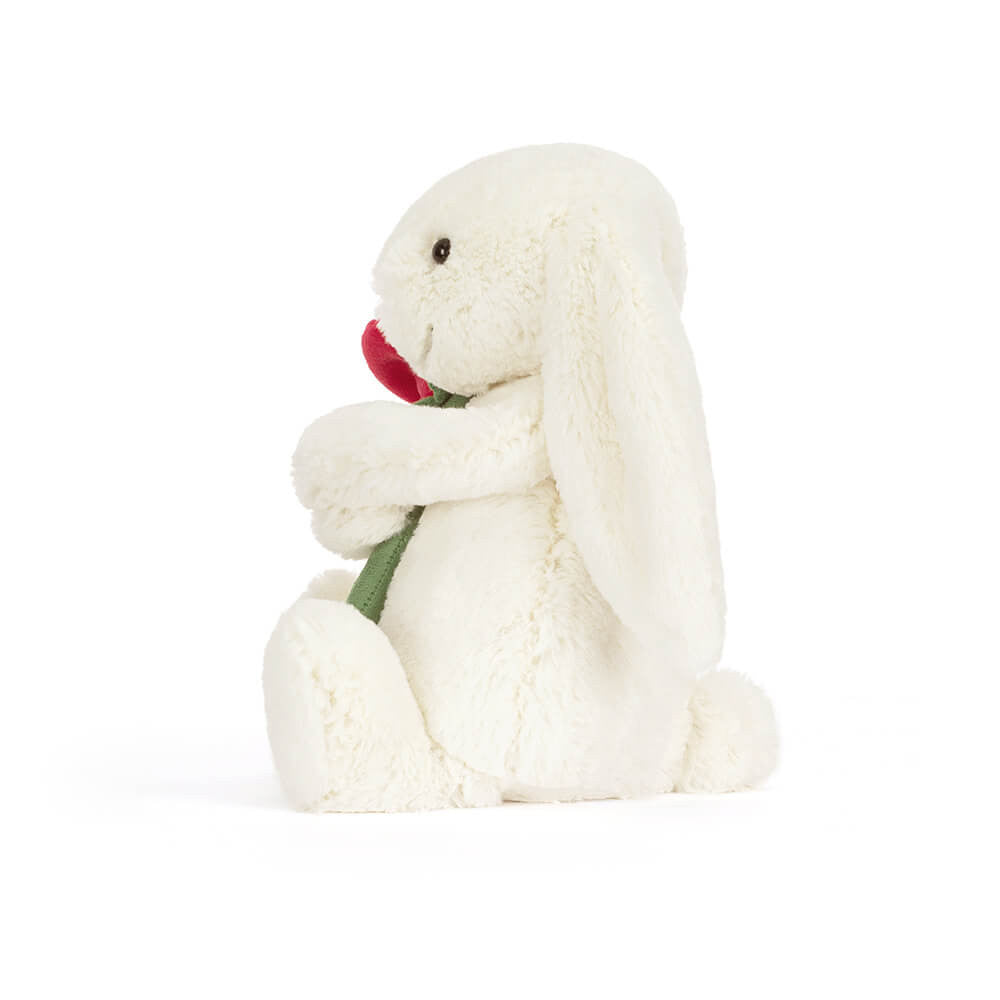 White Bunny with Rose Plush Toy