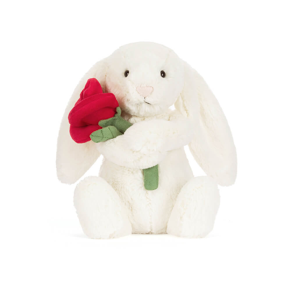 White Bunny with Rose Plush Toy