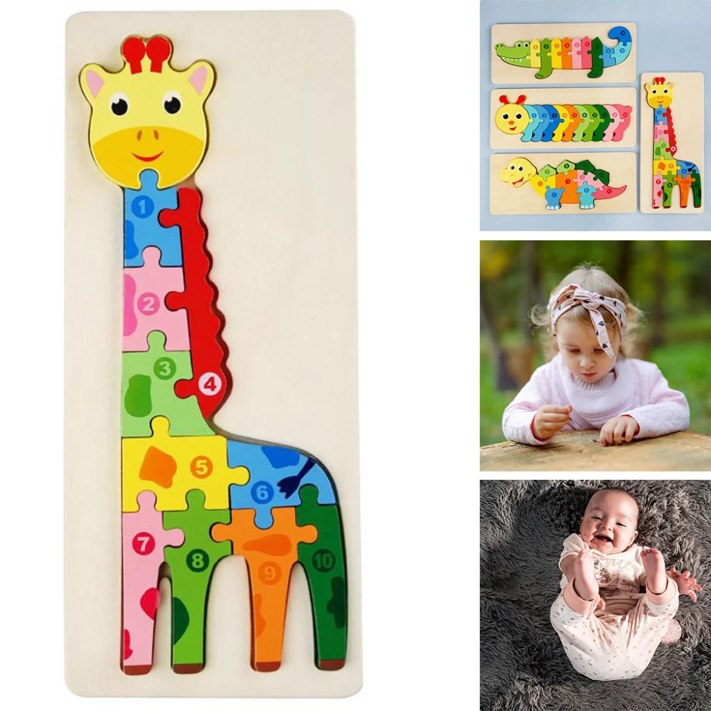 Wooden Animal Number Puzzle – Educational Counting & Matching Toy for Kids
