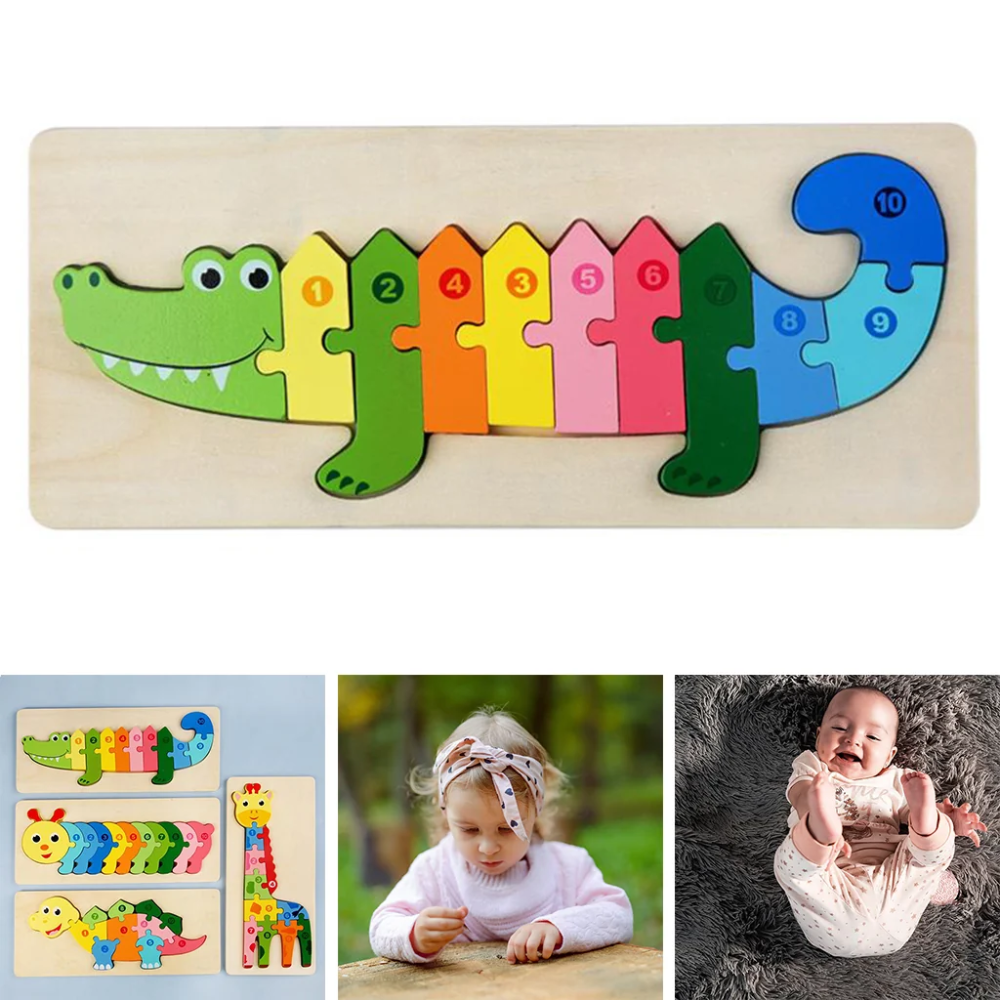Wooden Animal Number Puzzle – Educational Counting & Matching Toy for Kids