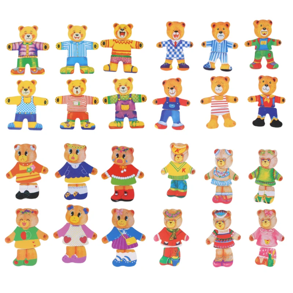 Wooden Bear Dress Up Puzzle – Mix and Match Outfit Puzzle Set with Storage Box for Kids