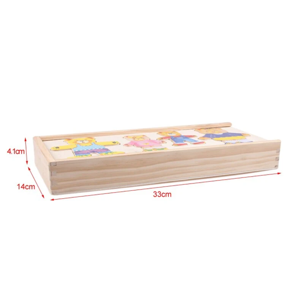 Wooden Bear Dress Up Puzzle – Mix and Match Outfit Puzzle Set with Storage Box for Kids