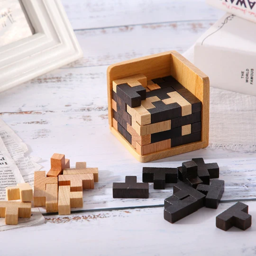 Wooden Brain Teaser Puzzle – Educational Shape Building and Logic Game