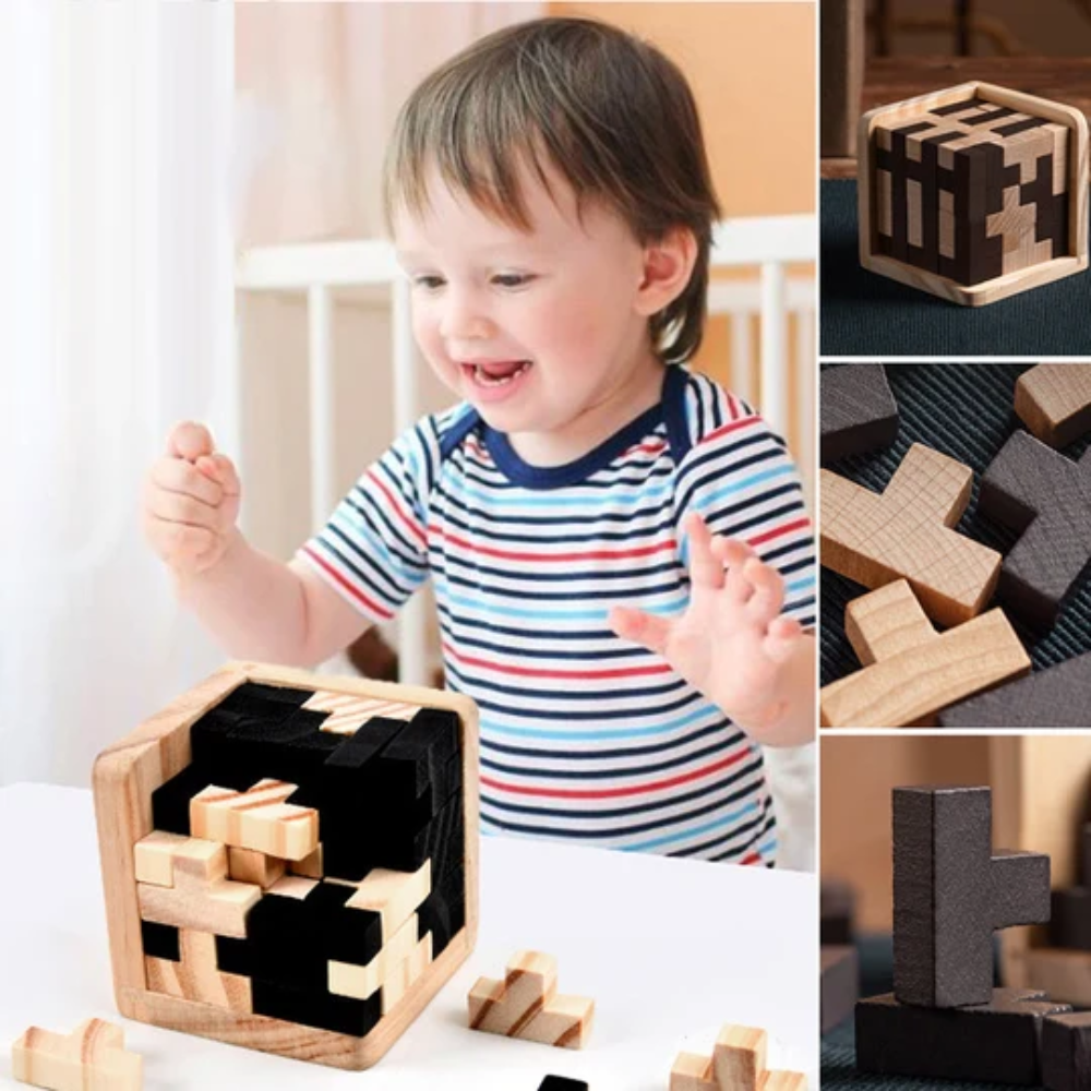 Wooden Brain Teaser Puzzle – Educational Shape Building and Logic Game