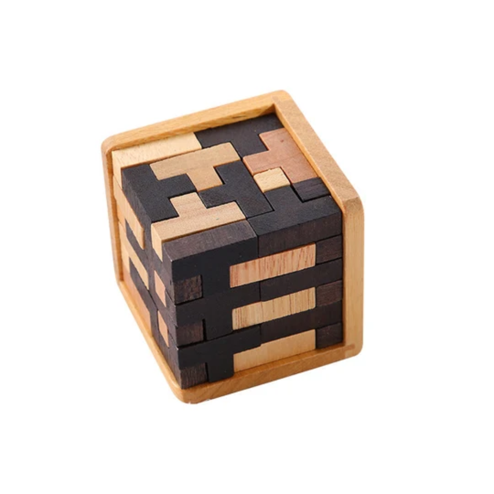 Wooden Brain Teaser Puzzle – Educational Shape Building and Logic Game