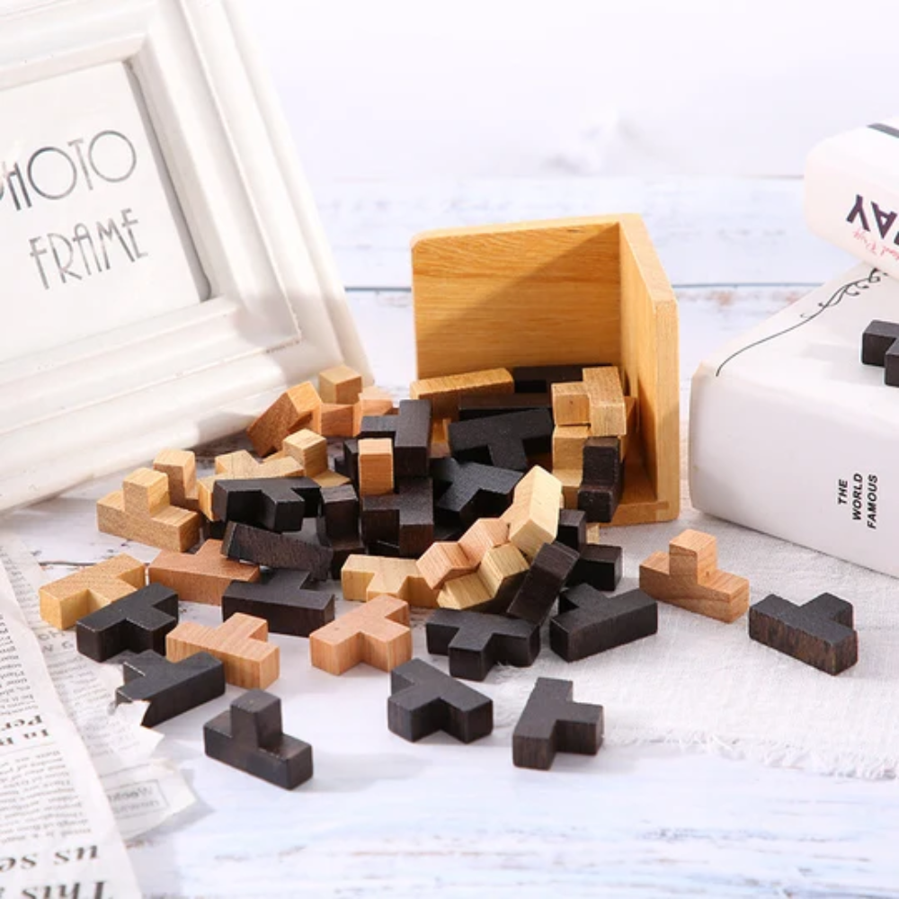 Wooden Brain Teaser Puzzle – Educational Shape Building and Logic Game