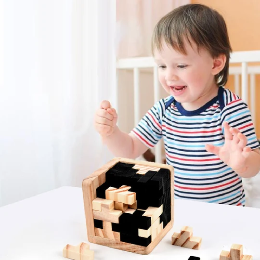 Wooden Brain Teaser Puzzle – Educational Shape Building and Logic Game