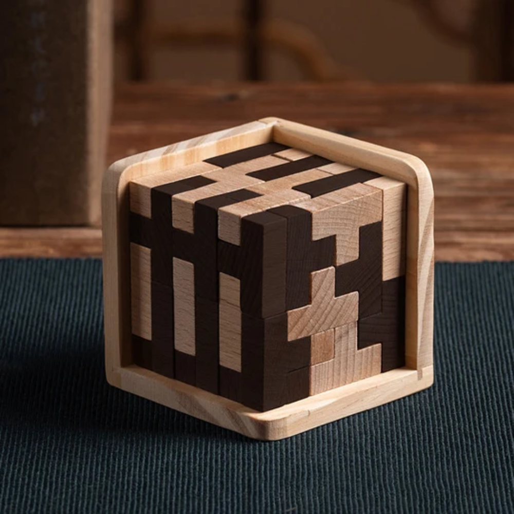 Wooden Brain Teaser Puzzle – Educational Shape Building and Logic Game