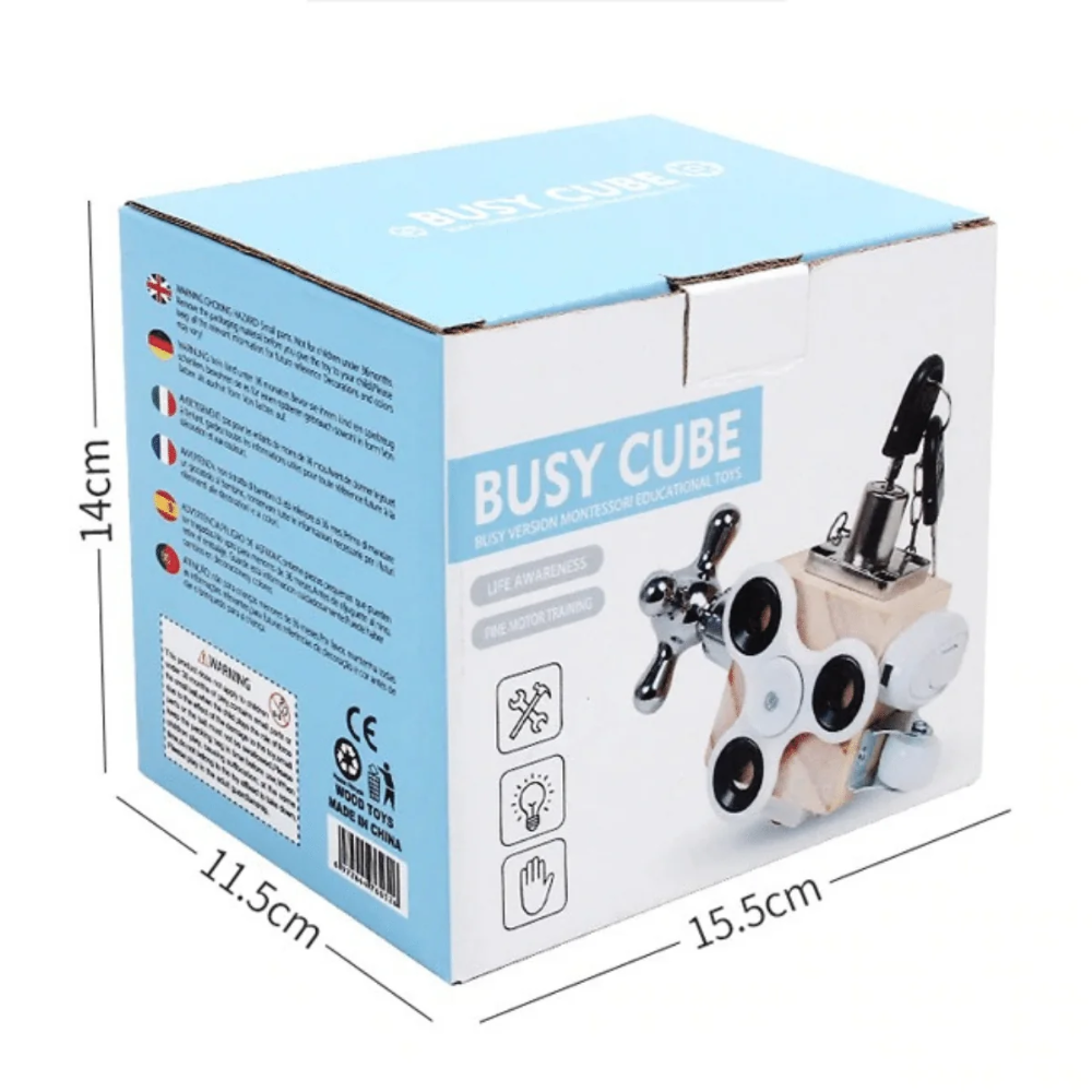 Wooden Busy Cube – Montessori Sensory Activity Toy for Kids
