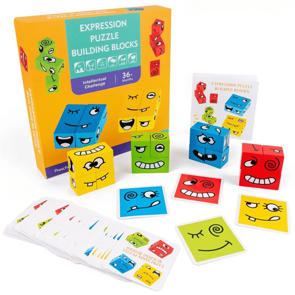 Wooden Expression Block Puzzle – Facial Expression Matching & Educational Game for Kids