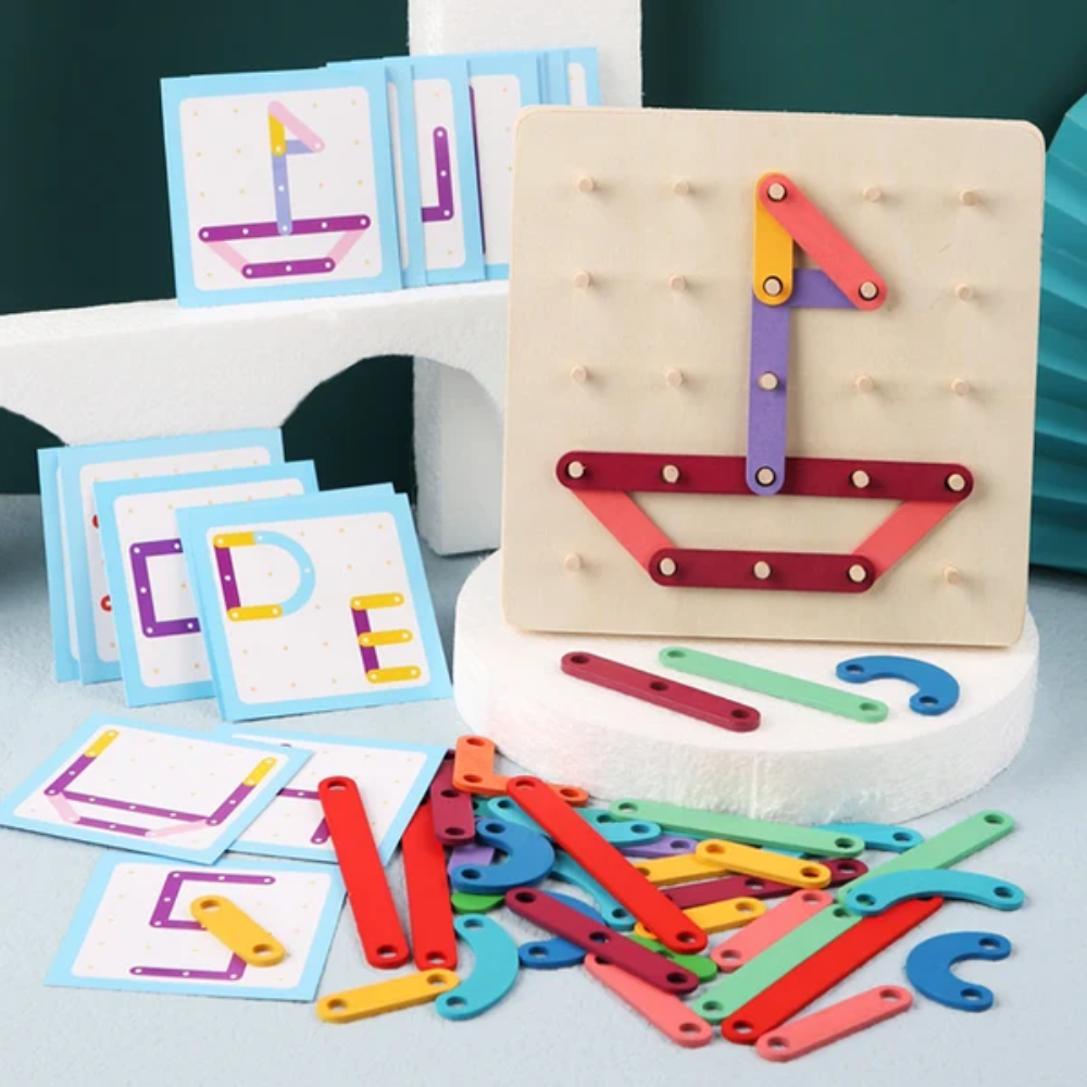 Wooden Geoboard Puzzle – Educational Shape and Pattern Building Toy for Kids