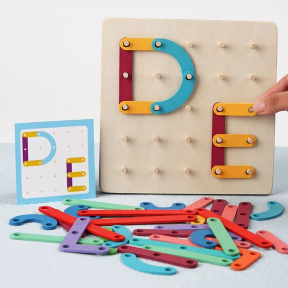 Wooden Geoboard Puzzle – Educational Shape and Pattern Building Toy for Kids