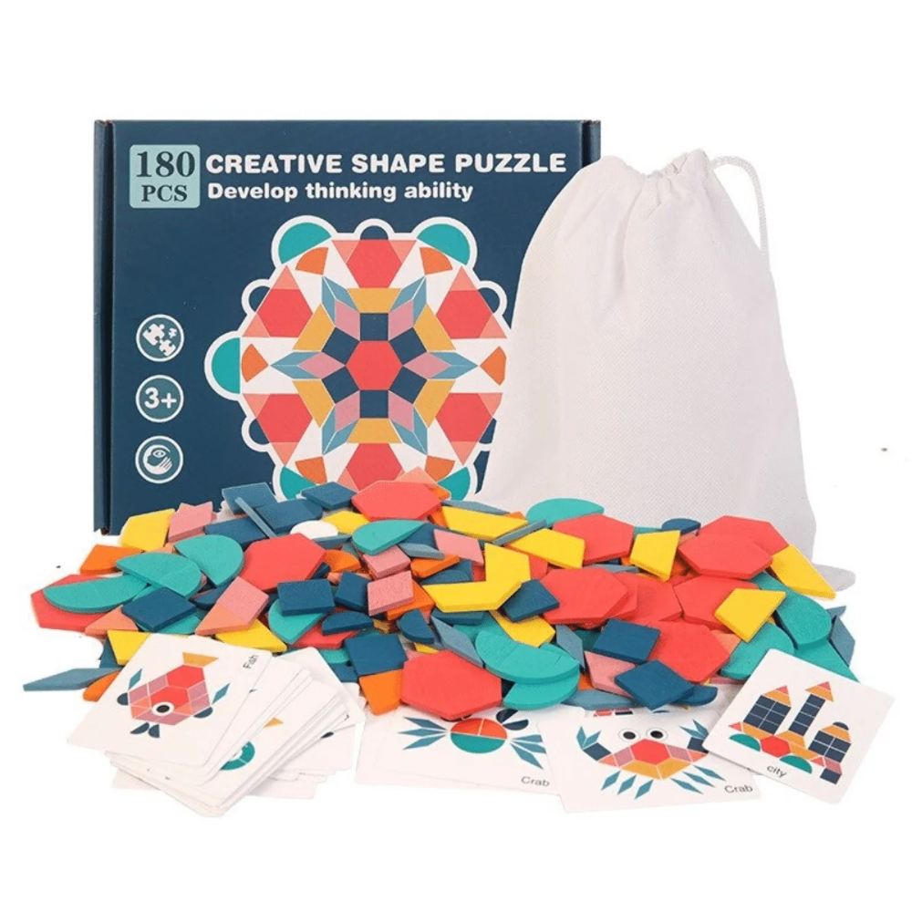 Wooden Geometric Shape Puzzle for Kids – Educational Pattern Building Set