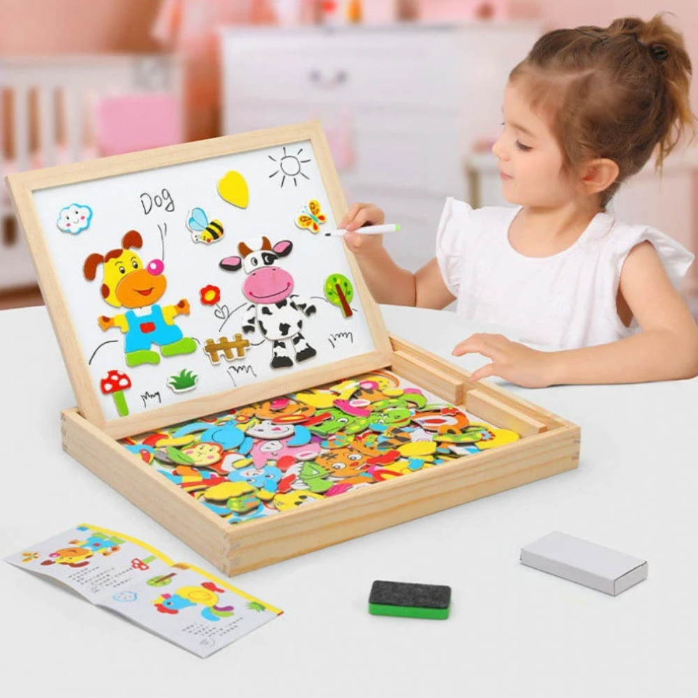 Wooden Magnetic Drawing Board – 2-in-1 Kids Art Set