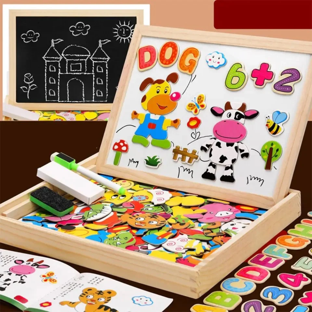 Wooden Magnetic Drawing Board – 2-in-1 Kids Art Set