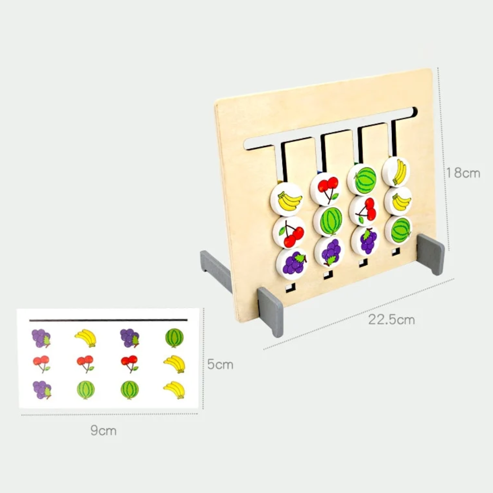Wooden Montessori Sorting Puzzle – Double-Sided Color & Fruit Matching Game for Kids