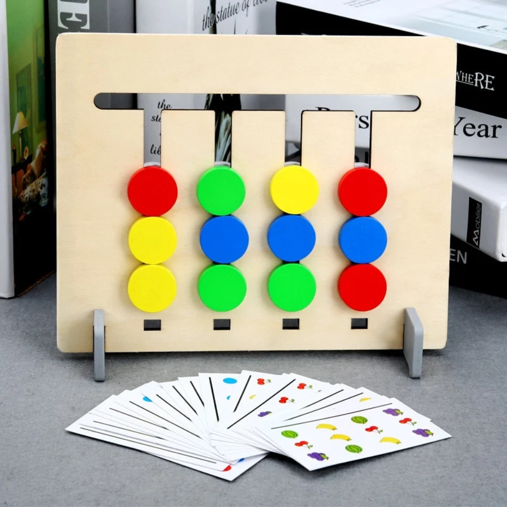 Wooden Montessori Sorting Puzzle – Double-Sided Color & Fruit Matching Game for Kids