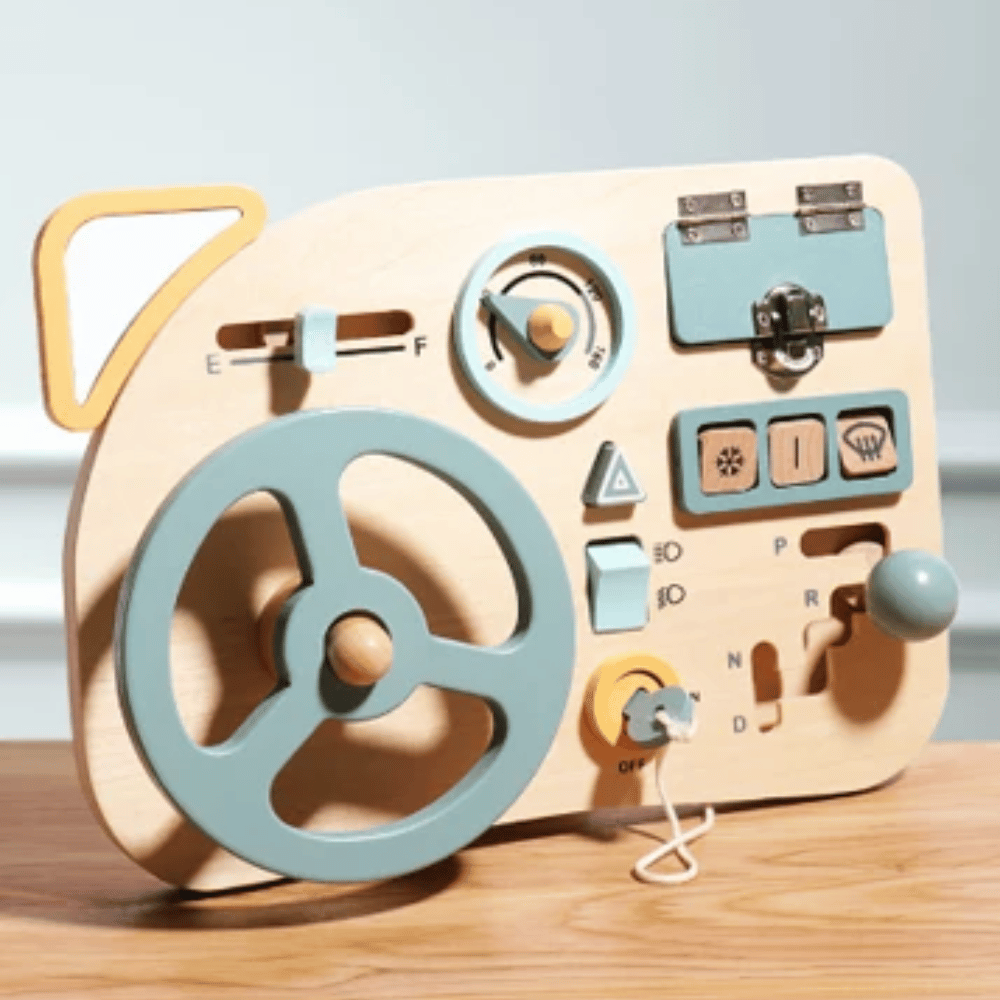 Wooden Montessori Steering Wheel Toy – Interactive Pretend Driving Toy for Kids