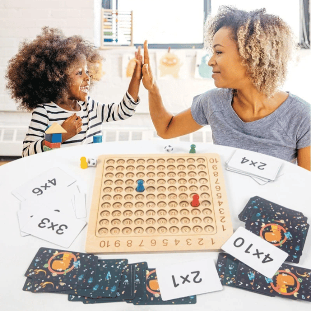 Wooden Multiplication Board Game – Educational Math Learning Toy with Flashcards & Dice