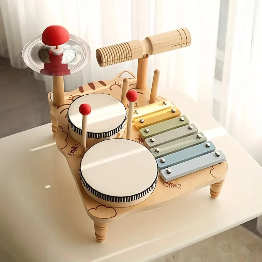 Wooden Musical Drum Set – Kids Percussion Toy with Xylophone & Cymbals