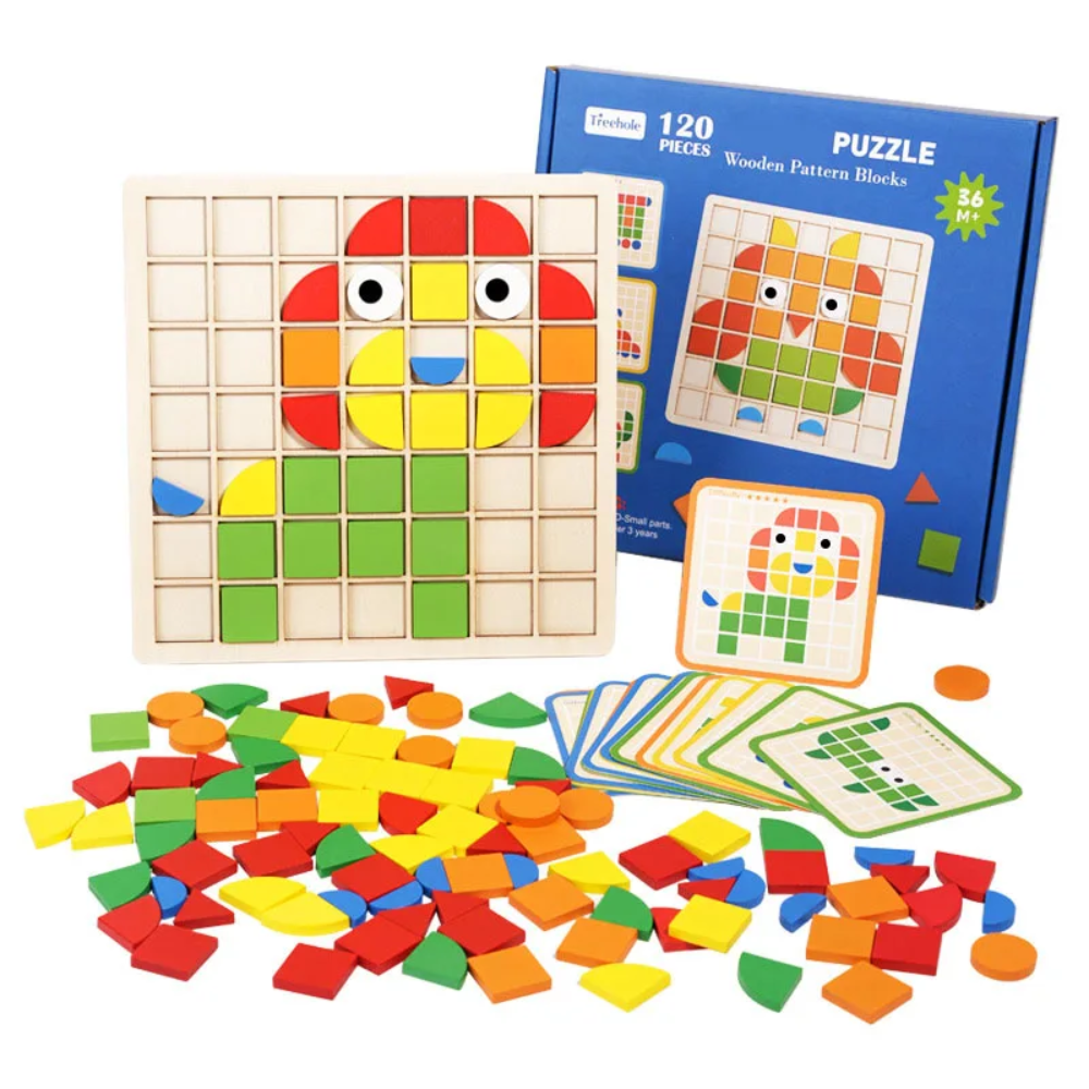 Wooden Pattern Puzzle – 120-Piece Montessori Matching & Logic Game for Kids