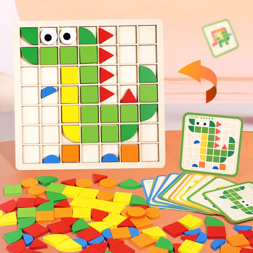 Wooden Pattern Puzzle – 120-Piece Montessori Matching & Logic Game for Kids
