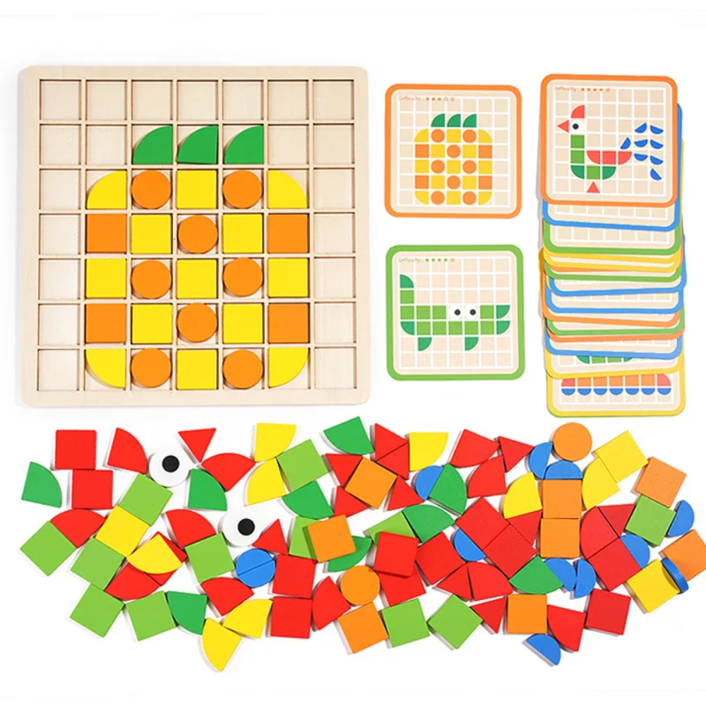Wooden Pattern Puzzle – 120-Piece Montessori Matching & Logic Game for Kids