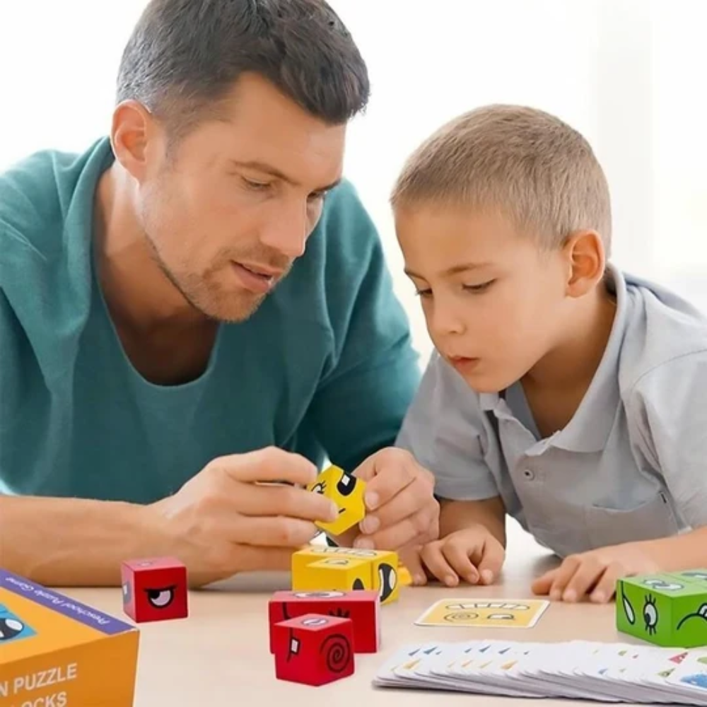 Wooden Puzzle Building Cubes – Educational Shape and Color Matching Toy for Kids