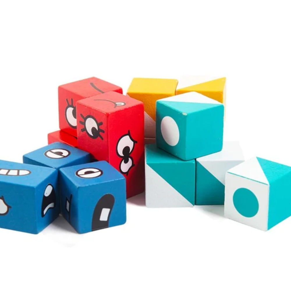 Wooden Puzzle Building Cubes – Educational Shape and Color Matching Toy for Kids