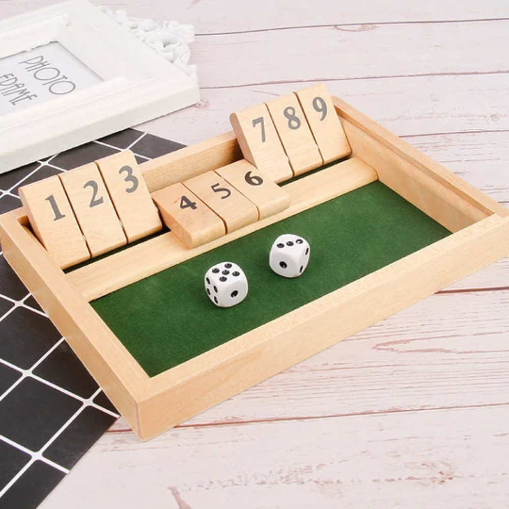 Wooden Shut The Box Game – Classic Dice Math Board Game for Kids and Adults
