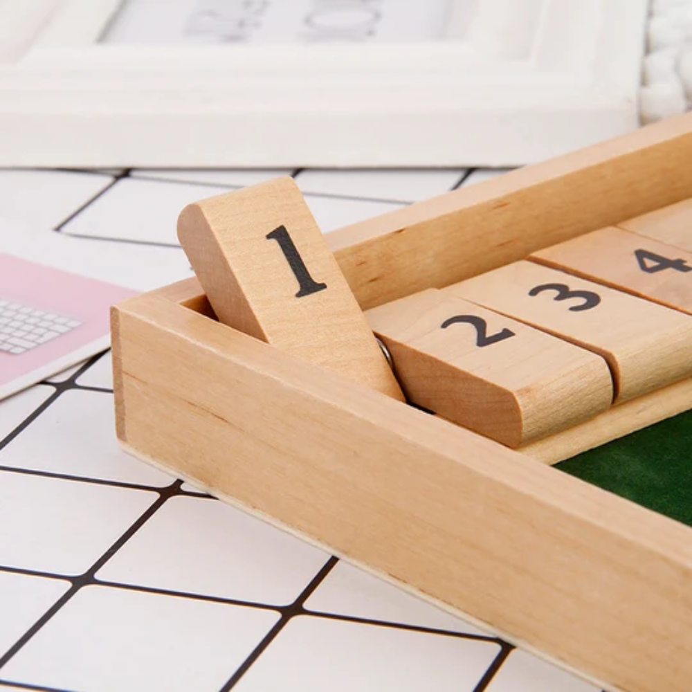 Wooden Shut The Box Game – Classic Dice Math Board Game for Kids and Adults