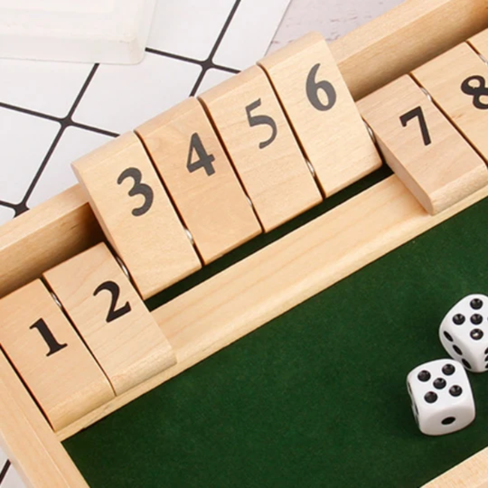 Wooden Shut The Box Game – Classic Dice Math Board Game for Kids and Adults