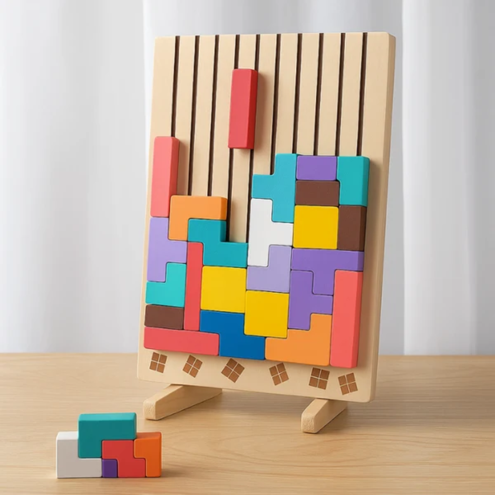 Wooden Stacking Puzzle – Montessori Color and Shape Game