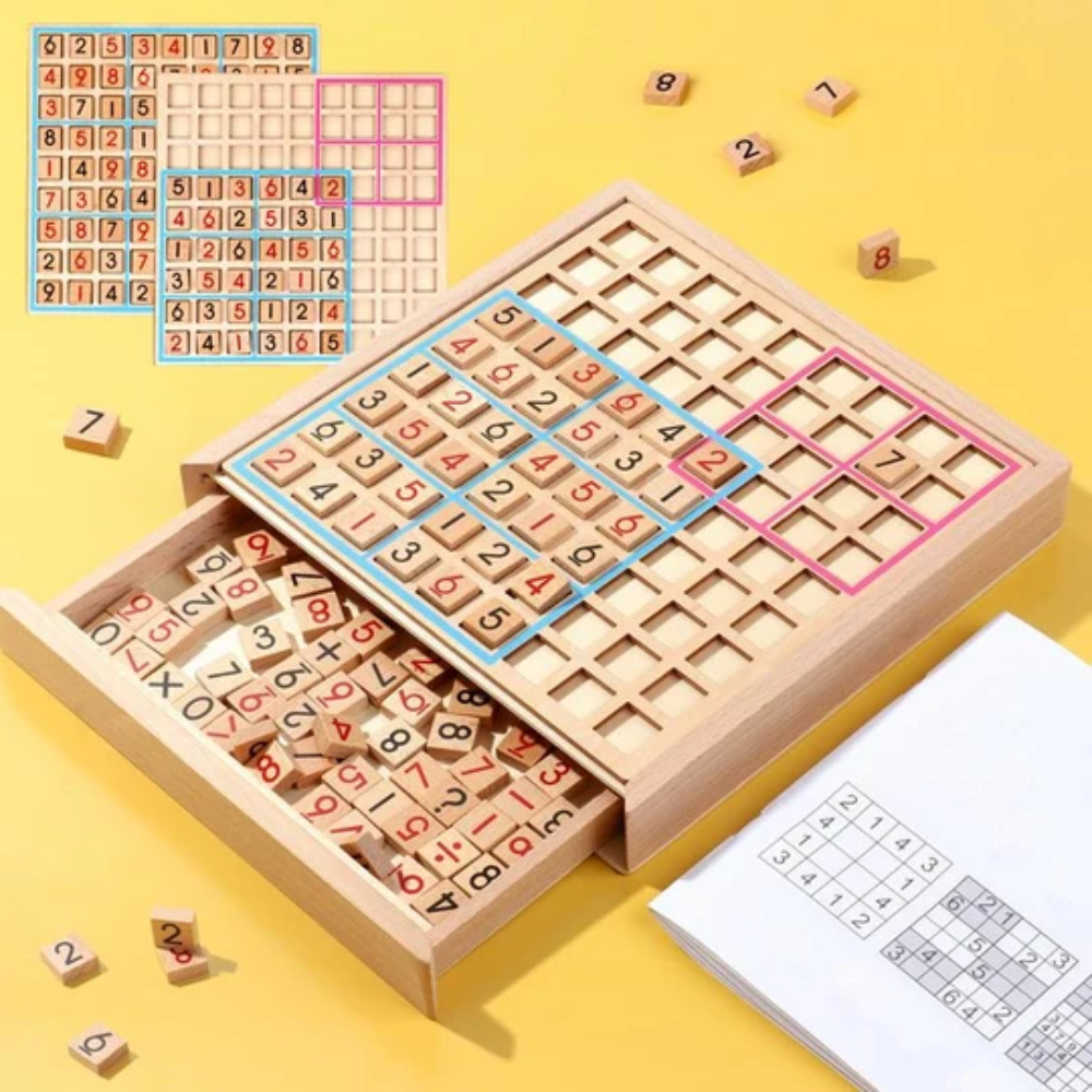 Wooden Sudoku Puzzle Board – Classic Number Logic Game with Storage Drawers