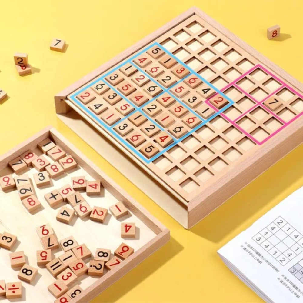 Wooden Sudoku Puzzle Board – Classic Number Logic Game with Storage Drawers