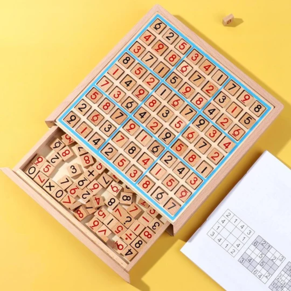 Wooden Sudoku Puzzle Board – Classic Number Logic Game with Storage Drawers