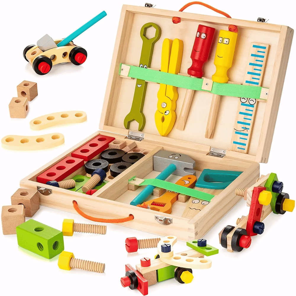 Wooden Tool Box for Kids – Pretend Play Building & Construction Set