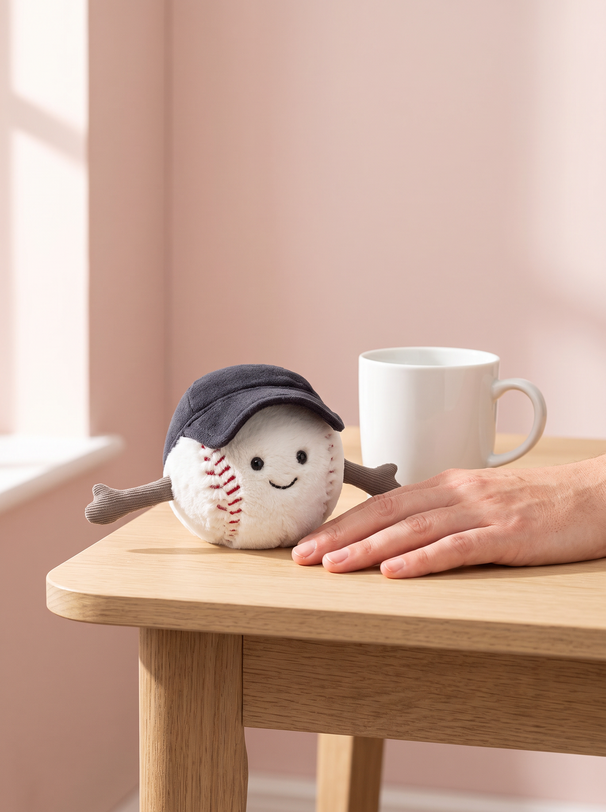 Baseball Plush Toy styled in a home setting