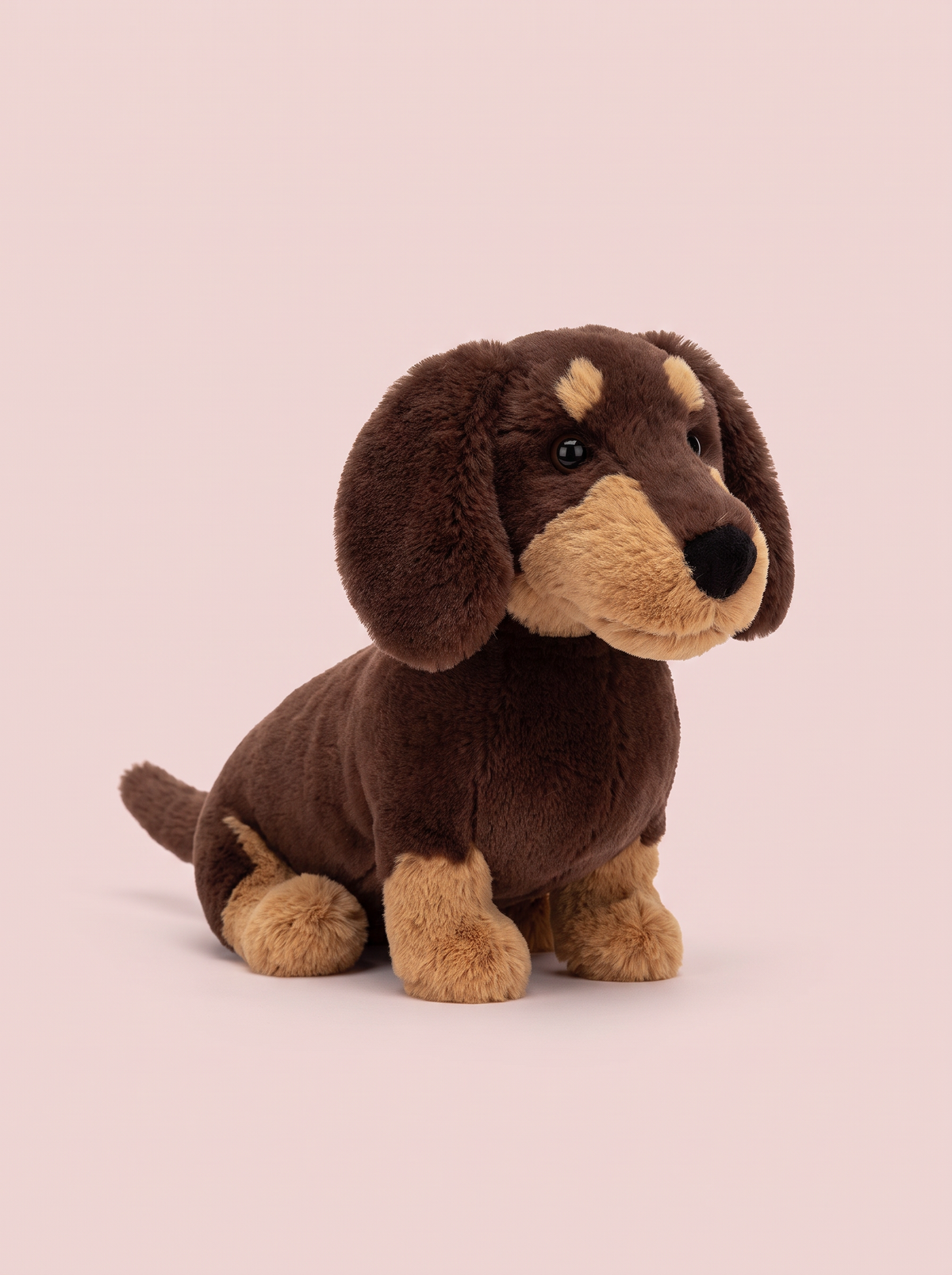 Dachshund Plush Toy front view on a pink studio background