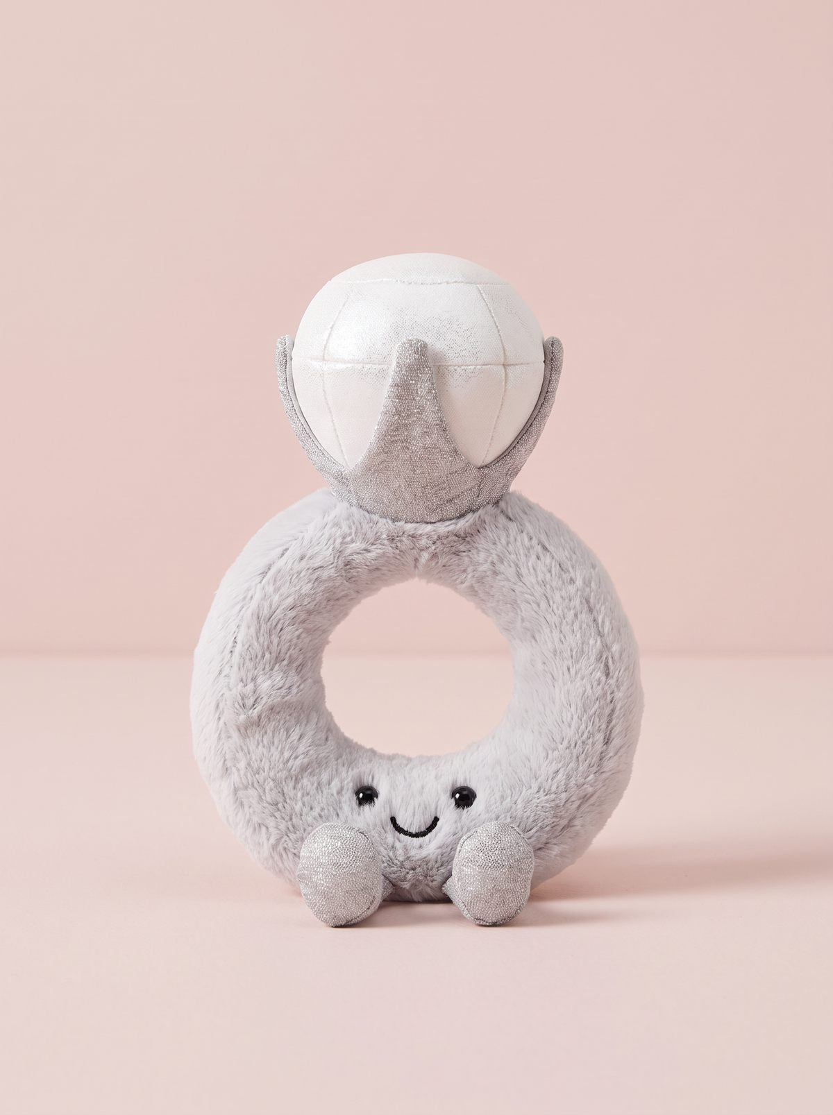 Diamond Ring Plush Toy front view on a pink studio background