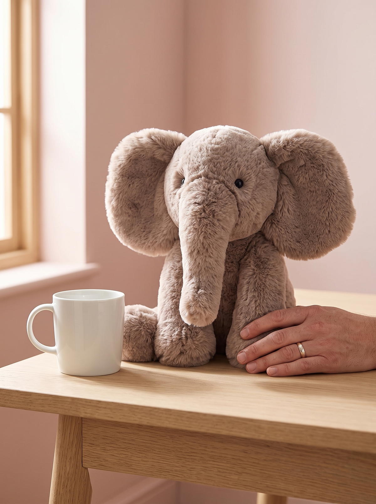 Elephant Plush Toy styled in a home setting