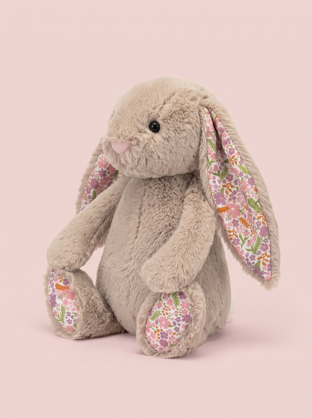 Floral Ear Bunny Plush Toy angled studio view
